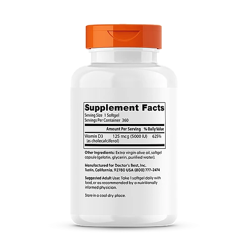 ויטמין די IU 5000 D3 יחב"ל - 360 כמוסות רכות - מבית Doctor's best