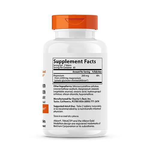 מגנזיום גליצינאט ליזינט - 120 טבליות - מבית Doctor's best