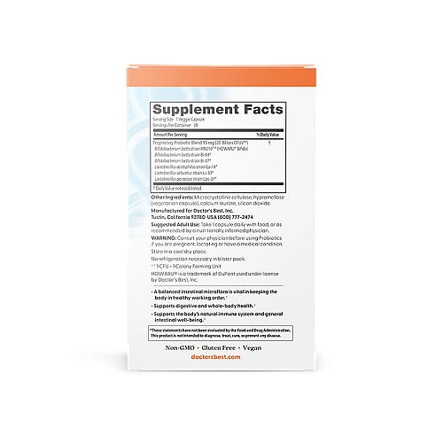 פרוביוטיקה לעיכול 20 מיליארד עם הווארו 30 כמוסות - מבית Doctor's best
