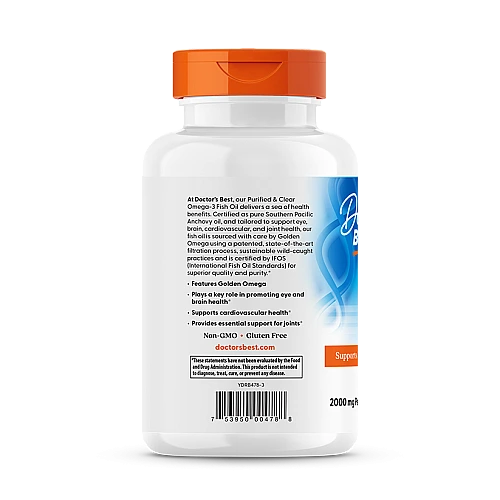 שמן דגים אומגה 3 מטוהר וצלול 120 כמוסות  - מבית Doctor's best
