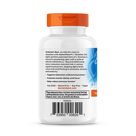 תיאנין AlphaWave מכין 200 מ"ג 60 כמוסות - מבית Doctor's best תיאנין AlphaWave מכין 200 מ"ג 60 כמוסות - מבית Doctor's best