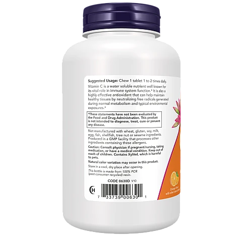 ויטמין C-500 ללעיסה בטעם תפוז 100 טבליות - מבית NOW FOODS ויטמין C-500 ללעיסה בטעם תפוז 100 טבליות - מבית NOW FOODS