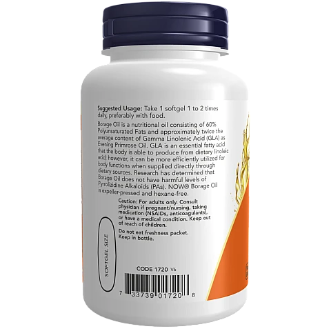 שמן בוראז' ריכוז GLA מכיל 1000 מ"ג 60 כמוסות - מבית NOW FOODS שמן בוראז' ריכוז GLA מכיל 1000 מ"ג 60 כמוסות - מבית NOW FOODS