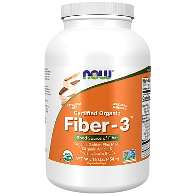 Fiber-3 אבקת סיבים אורגנית 454 גרם - מבית NOW FOODS