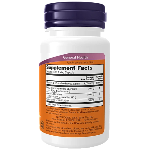 PQQ‏ אנרגיה 20 מ"ג 30 כמוסות - מבית NOW FOODS