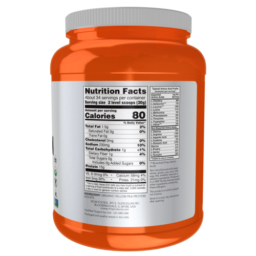 אבקת חלבון אפונה אורגנית ללא טעם 680 גרם - מבית NOW FOODS