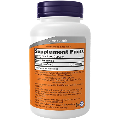 אבקת טאורין 1000 מ"ג - 100 כמוסות - מבית Now Foods