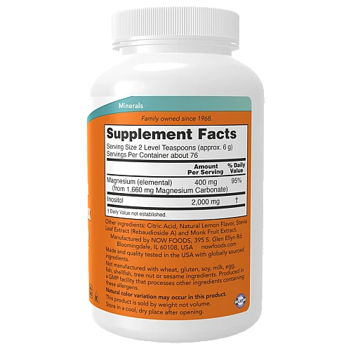 אבקת מגנזיום אינוסיטול רלקס טעם לימונדה 454 גרם - מבית NOW FOODS