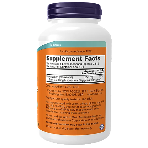 אבקת מגנזיום ביסגליצינט 227 גרם - מבית NOW FOODS אבקת מגנזיום ביסגליצינט 227 גרם - מבית NOW FOODS