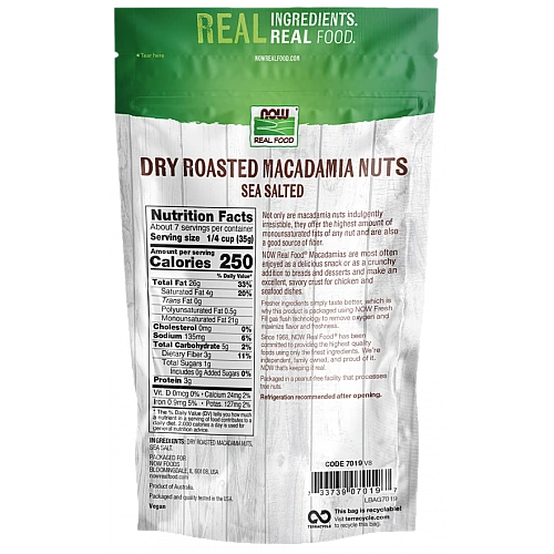 אגוזי מקדמיה קלייה יבשה עם מלח 255 גרם - מבית NOW FOODS