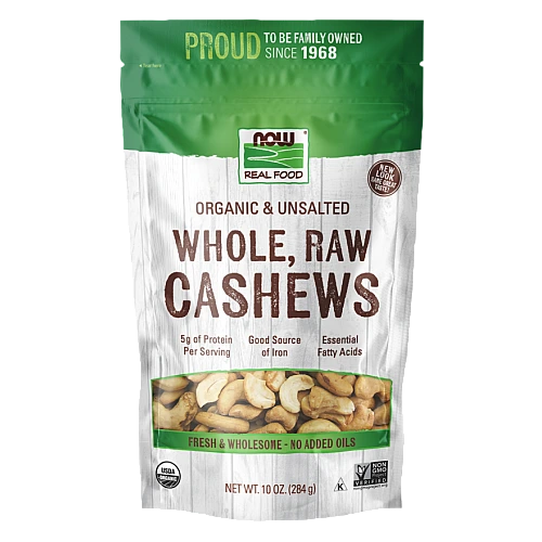 אגוזי קשיו אורגני מלא גולמי ללא מלח 284 גרם - מבית NOW FOODS