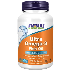 אומגה 3 אולטרה במינון גבוה Omega-3 500 EPA/250 DHA - תכולה 90 כמוסות רכות - מבית NOW FOODS