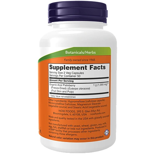 אסאי מיובש בהקפאה 500 מ"ג 100 כמוסות - מבית NOW FOODS