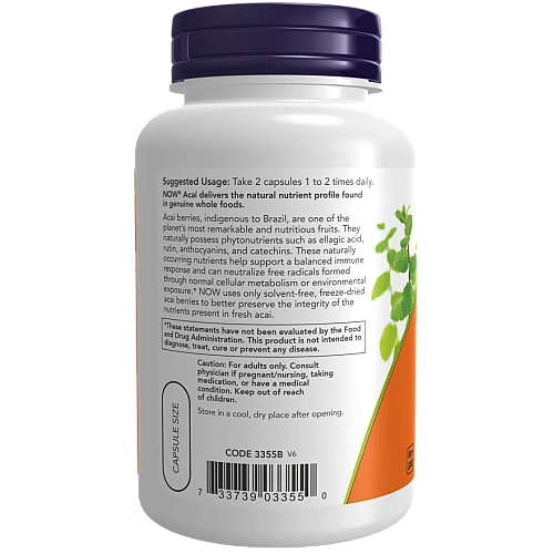 אסאי מיובש בהקפאה 500 מ"ג 100 כמוסות - מבית NOW FOODS