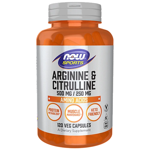 ארגינין וציטרולין תוסף תזונה לספורטאים 120 כמוסות - מבית NOW FOODS