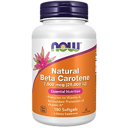בטא קרוטן טבעי 25000 יחב"ל 180 כמוסות - מבית NOW FOODS