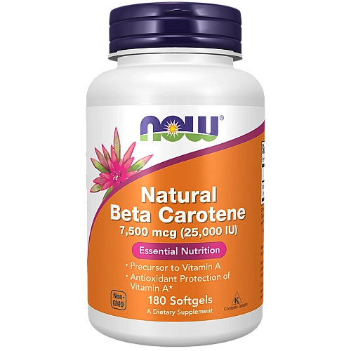 בטא קרוטן טבעי 25000 יחב"ל 180 כמוסות - מבית NOW FOODS