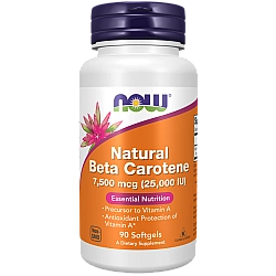 בטא קרוטן טבעי 7,500 מק"ג 25000 יחב"ל - 90 כמוסות - מבית NOW FOODS