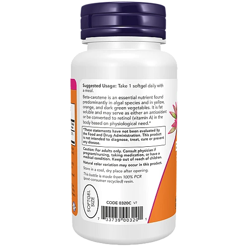 בטא קרוטן טבעי 7,500 מק"ג 25000 יחב"ל - 90 כמוסות - מבית NOW FOODS