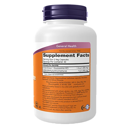 גלוקוזאמין צמחי ומתיל-סולפוניל-מתאן 120 כמוסות - מבית NOW FOODS