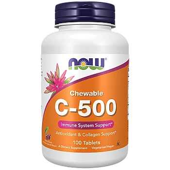 ויטמין C-500 ללעיסה בטעם דובדבן 100 טבליות - מבית NOW FOODS