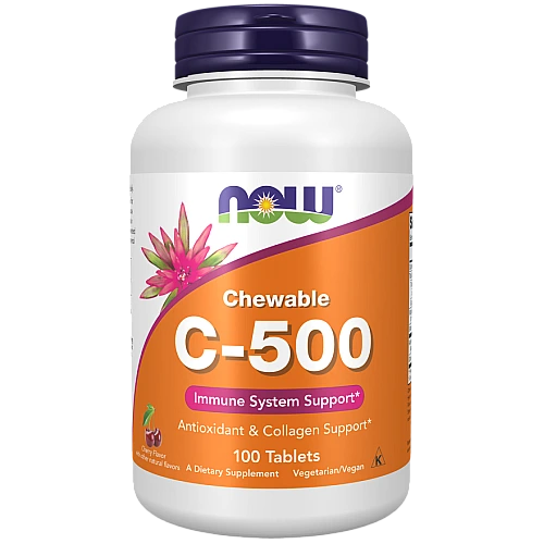 ויטמין C-500 ללעיסה בטעם דובדבן 100 טבליות - מבית NOW FOODS
