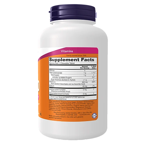 ויטמין C-500 ללעיסה בטעם תפוז 100 טבליות - מבית NOW FOODS