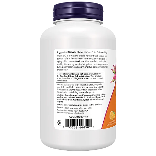 ויטמין C-500 ללעיסה בטעם תפוז 100 טבליות - מבית NOW FOODS