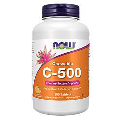 ויטמין C-500 ללעיסה בטעם תפוז 100 טבליות - מבית NOW FOODS