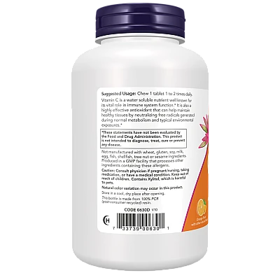 ויטמין C-500 ללעיסה בטעם תפוז 100 טבליות - מבית NOW FOODS