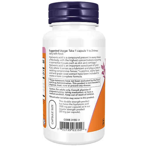 חומצה היאלורונית 100 מ"ג 60 כמוסות - מבית NOW FOODS