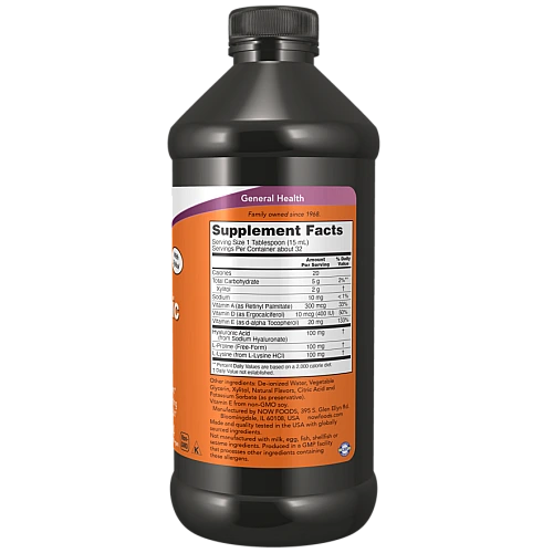 חומצה היאלורונית נוזלית בטעם פירות יער 100 מ"ג 473 מ"ל - מבית NOW FOODS