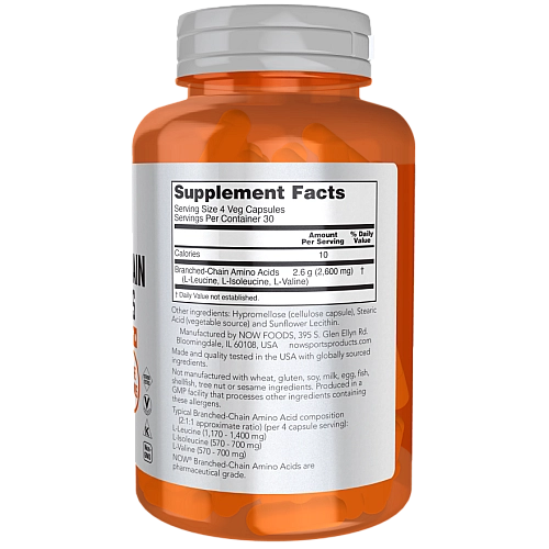חומצות אמינו מסועפות שרשרת 120 כמוסות - מבית NOW FOODS