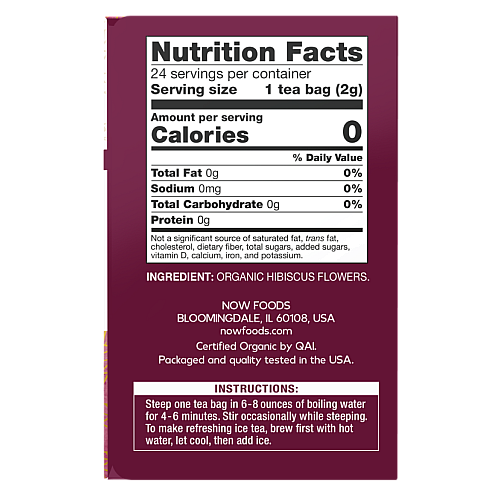 חליטת היביסקוס אורגני נטול קפאין 24 שקיקי תה - מבית NOW FOODS