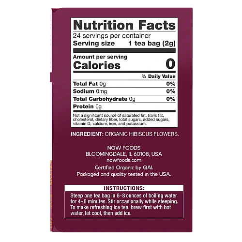 חליטת היביסקוס אורגני נטול קפאין 24 שקיקי תה - מבית NOW FOODS