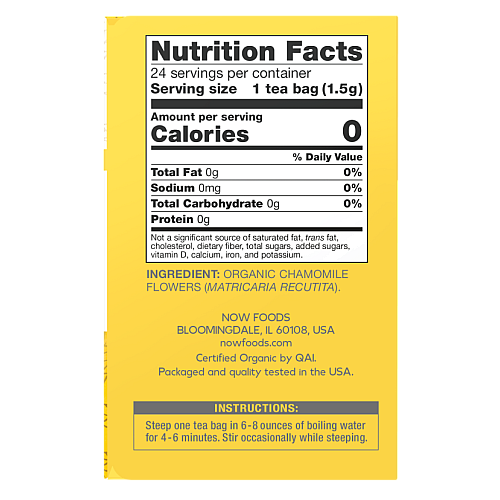 חליטת קמומיל אורגני נטול קפאין 24 שקיקי תה - מבית NOW FOODS