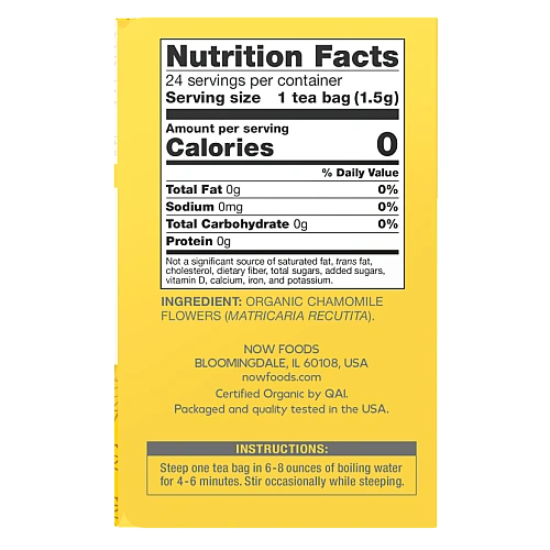 חליטת קמומיל אורגני נטול קפאין 24 שקיקי תה - מבית NOW FOODS