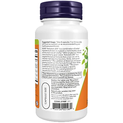 טונגקט אלי Testojack 200 טסטוסטרון 200 מ"ג 60 כמוסות - מבית NOW FOODS