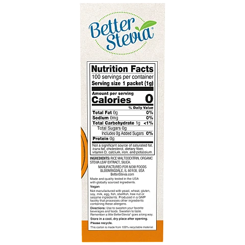 סטיביה מקורי ללא תוספת טעם 100 שקיקים - מבית NOW FOODS סטיביה מקורי ללא תוספת טעם 100 שקיקים - מבית NOW FOODS