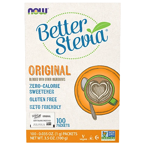 סטיביה מקורי ללא תוספת טעם 100 שקיקים - מבית NOW FOODS