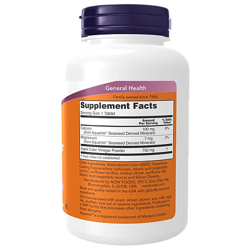 סיידר תפוחי עץ 750 מ"ג 180 טבליות - מבית NOW FOODS