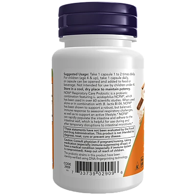 פרוביוטיקה לטיפול במערכת הנשימה 60 כמוסות - מבית NOW FOODS