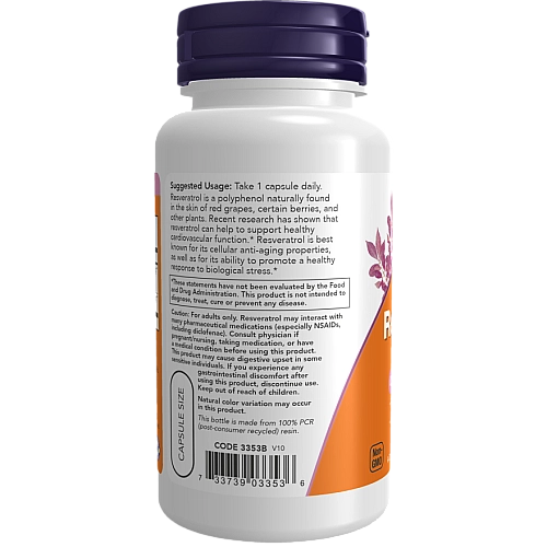 רזברטרול טבעי 200 מ"ג - 60 כמוסות - מבית NOW FOODS