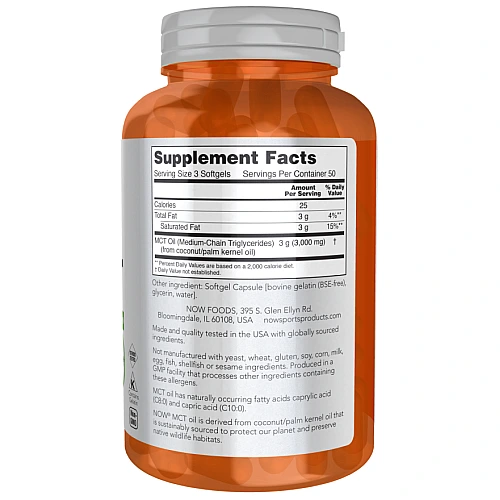 שמן MCT מימון טה 1000 מ"ג 150 כמוסות - מבית NOW FOODS