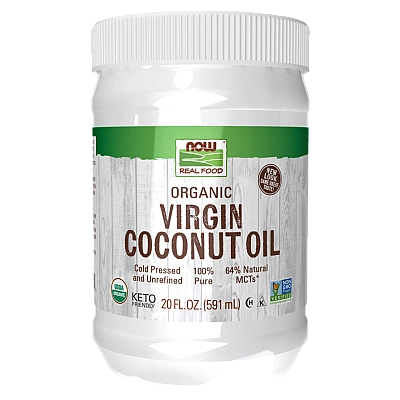 שמן קוקוס אורגני כבישה קרה 590 מ"ל - מבית NOW FOODS