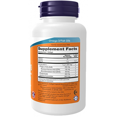 שמן קריל 1000 חוזק כפול 60 כמוסות - מבית NOW FOODS