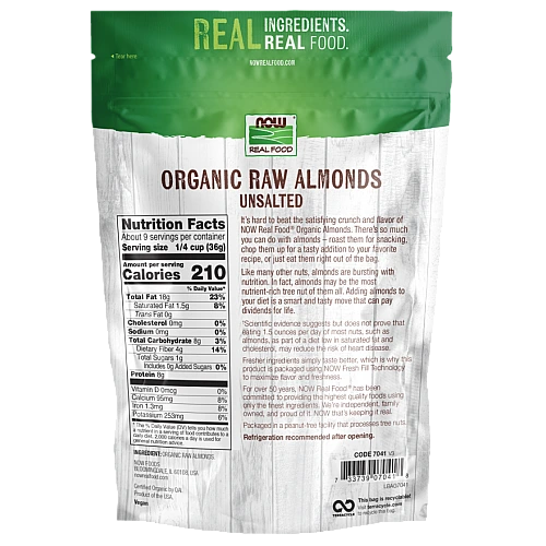 שקדים גולמיים אורגני לא מומלחים 340 גרם - מבית NOW FOODS