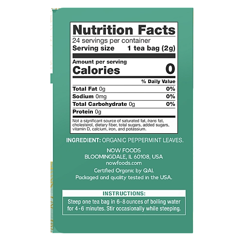 תה מנטה אורגני נטול קפאין 24 שקיקי תה - מבית NOW FOODS