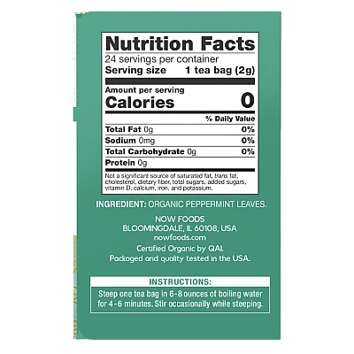 תה מנטה אורגני נטול קפאין 24 שקיקי תה - מבית NOW FOODS