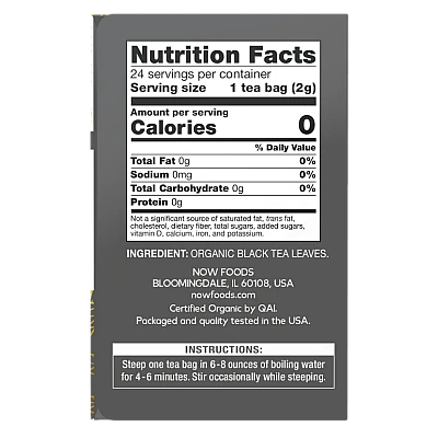תה שחור אורגני 24 שקיקי תה - מבית NOW FOODS